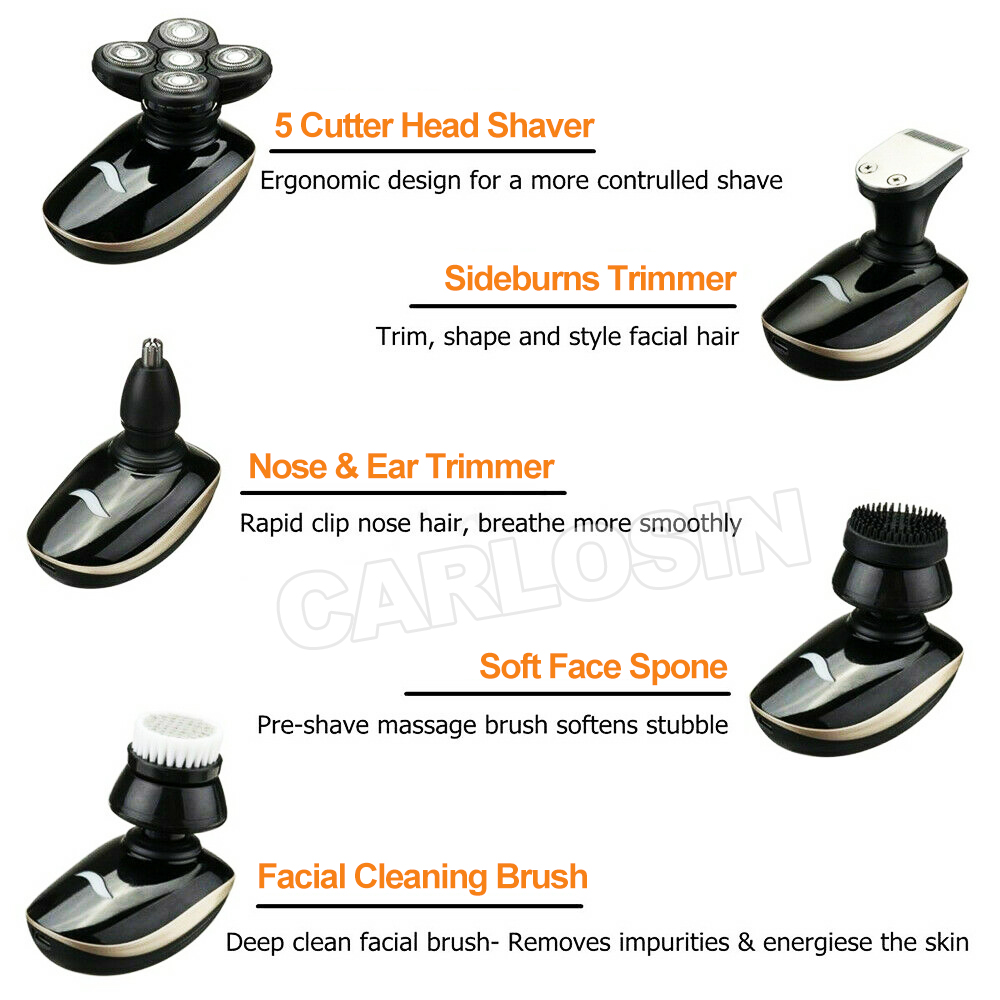 5In1 4D Electric Razor Shaver Waterproof Cordless Trimmer Bald Head